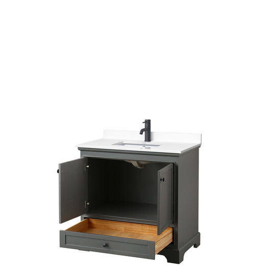 Wyndham Deborah 36 Inch Single Bathroom Vanity White Cultured Marble Countertop, Undermount Square Sink in Matte Black Trim - Luxe Bathroom Vanities