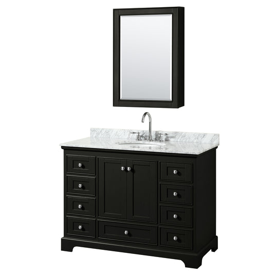 48 Inch Single Bathroom Vanity, White Carrara Marble Countertop, Undermount Oval Sink, and Medicine Cabinet - Luxe Bathroom Vanities Luxury Bathroom Fixtures Bathroom Furniture