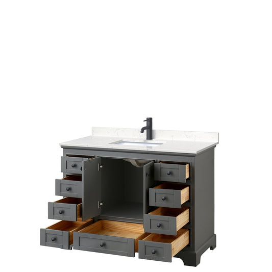 Wyndham Deborah 48 Inch Single Bathroom Vanity Carrara Cultured Marble Countertop, Undermount Square Sink in Matte Black Trim - Luxe Bathroom Vanities