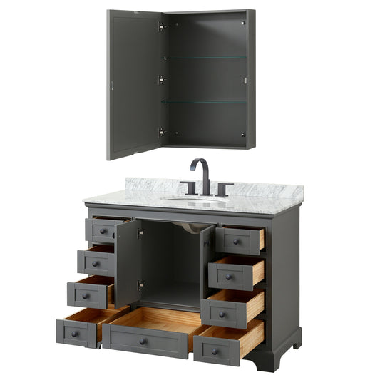 Wyndham Deborah 48 Inch Single Bathroom Vanity Undermount Oval Sink in Matte Black Trim with Medicine Cabinet - Luxe Bathroom Vanities