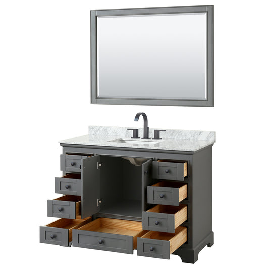 Wyndham Deborah 48 Inch Single Bathroom Vanity Undermount Square Sink in Matte Black Trim with 46 Inch Mirror - Luxe Bathroom Vanities