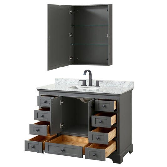 Wyndham Deborah 48 Inch Single Bathroom Vanity Undermount Square Sink in Matte Black Trim with Medicine Cabinet - Luxe Bathroom Vanities