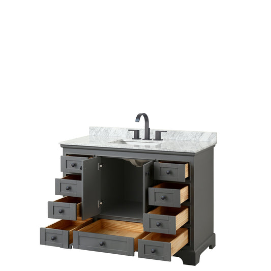 Wyndham Deborah 48 Inch Single Bathroom Vanity Undermount Square Sink in Matte Black Trim - Luxe Bathroom Vanities