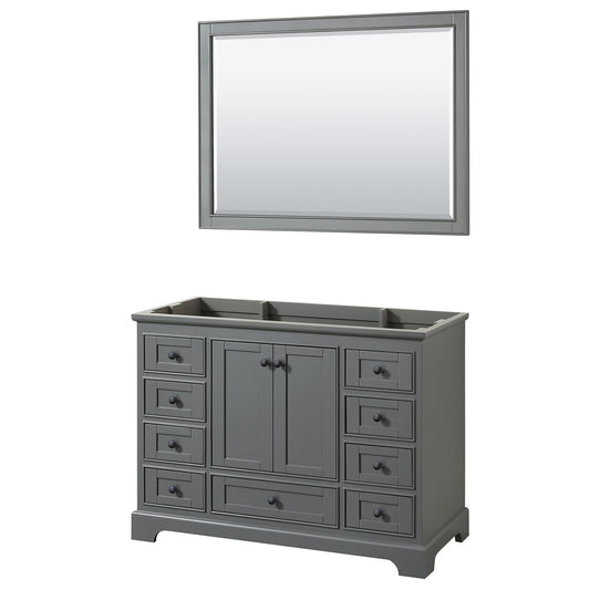 Wyndham Deborah 48 Inch Single Bathroom Vanity, No Countertop, No Sink in Matte Black Trim with 46 Inch Mirror - Luxe Bathroom Vanities