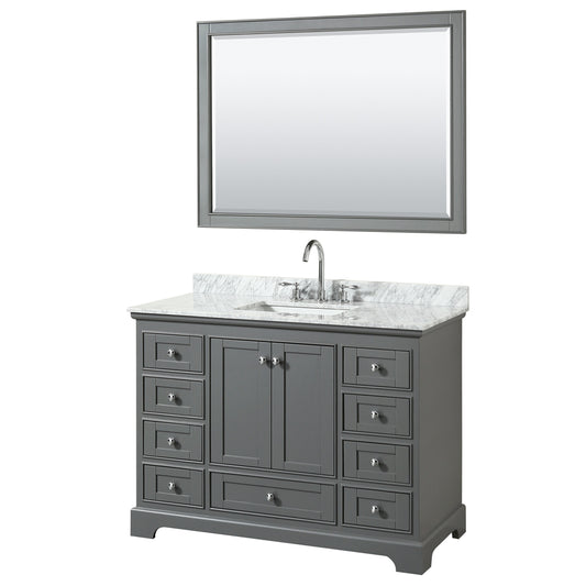 48 inch Single Bathroom Vanity, White Carrara Marble Countertop, Undermount Square Sink, and 46 inch Mirror - Luxe Bathroom Vanities Luxury Bathroom Fixtures Bathroom Furniture