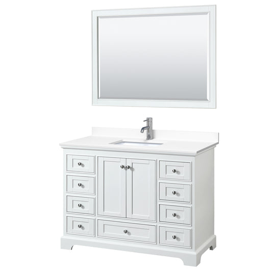 Wyndham Collection Deborah 48 Inch Single Bathroom Vanity in White, White Cultured Marble Countertop, Undermount Square Sink - Luxe Bathroom Vanities