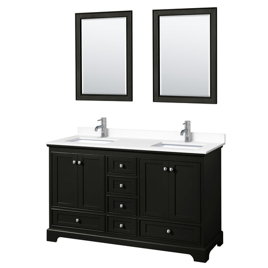 Wyndham Collection Deborah 60 Inch Double Bathroom Vanity in Countertop with Undermount Square Sinks and 24 Inch Mirrors - Luxe Bathroom Vanities