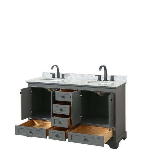 Wyndham Deborah 60 Inch Double Bathroom Vanity Undermount Oval Sinks in Matte Black Trim - Luxe Bathroom Vanities