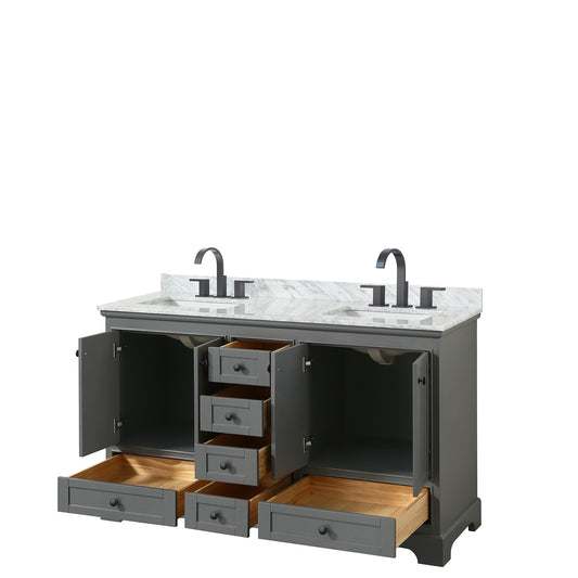 Wyndham Deborah 60 Inch Double Bathroom Vanity Undermount Square Sinks in Matte Black Trim - Luxe Bathroom Vanities