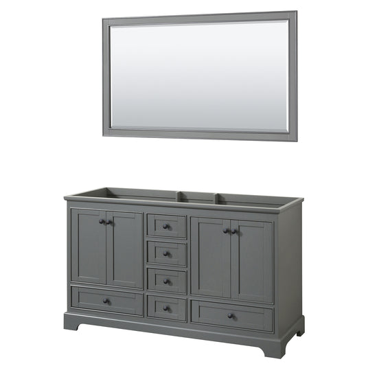 Wyndham Deborah 60 Inch Double Bathroom Vanity, No Countertop, No Sinks in Matte Black Trim with 58 Inch Mirror - Luxe Bathroom Vanities