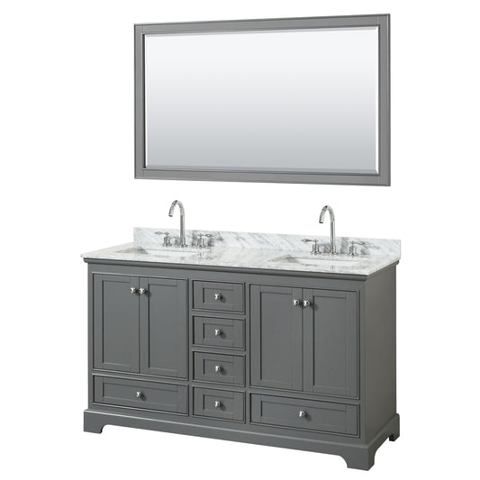 60 inch Double Bathroom Vanity, White Carrara Marble Countertop, Undermount Square Sinks, and 58 inch Mirror - Luxe Bathroom Vanities Luxury Bathroom Fixtures Bathroom Furniture