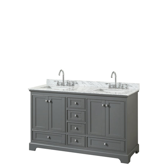 60 inch Double Bathroom Vanity, White Carrara Marble Countertop, Undermount Square Sinks, and No Mirror - Luxe Bathroom Vanities Luxury Bathroom Fixtures Bathroom Furniture