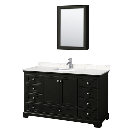 Wyndham Collection Deborah 60 Inch Single Bathroom Vanity with Carrara Cultured Marble Countertop, Undermount Square Sink, Medicine Cabinet - Luxe Bathroom Vanities