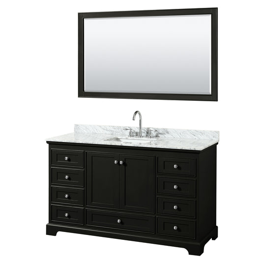 60 Inch Single Bathroom Vanity in Dark Espresso, White Carrara Marble Countertop, Undermount Square Sink, and 58 Inch Mirror - Luxe Bathroom Vanities Luxury Bathroom Fixtures Bathroom Furniture