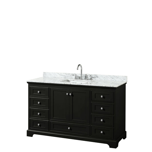 60 Inch Single Bathroom Vanity in Dark Espresso, White Carrara Marble Countertop, Undermount Square Sink, and No Mirror - Luxe Bathroom Vanities Luxury Bathroom Fixtures Bathroom Furniture