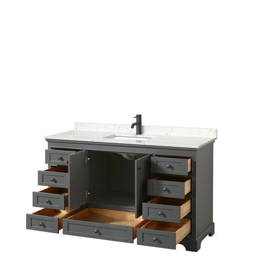 Wyndham Deborah 60 Inch Single Bathroom Vanity Carrara Cultured Marble Countertop with Undermount Square Sink in Matte Black Trim - Luxe Bathroom Vanities