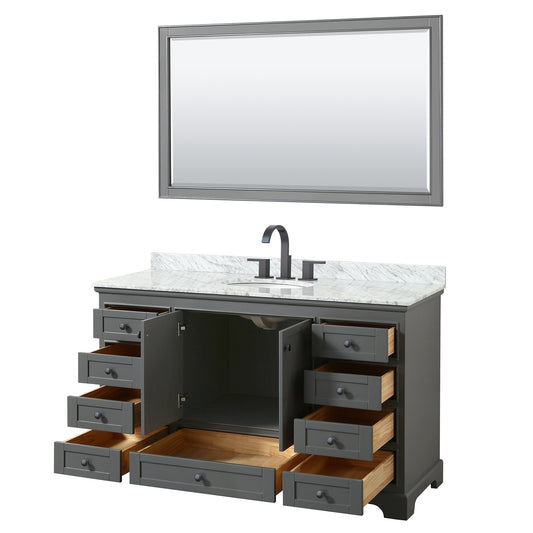 Wyndham Deborah 60 Inch Single Bathroom Vanity Undermount Oval Sink in Matte Black Trim with 58 Inch Mirror - Luxe Bathroom Vanities