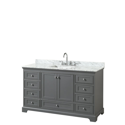 60 inch Single Bathroom Vanity, White Carrara Marble Countertop, Undermount Square Sink, and No Mirror - Luxe Bathroom Vanities Luxury Bathroom Fixtures Bathroom Furniture