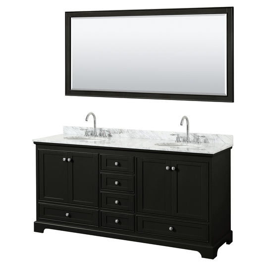 72 Inch Double Bathroom Vanity, White Carrara Marble Countertop, Undermount Oval Sinks, and 70 Inch Mirror - Luxe Bathroom Vanities Luxury Bathroom Fixtures Bathroom Furniture