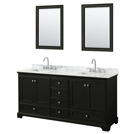 72 Inch Double Bathroom Vanity in Dark Espresso, White Carrara Marble Countertop, Undermount Square Sinks, and 24 Inch Mirrors - Luxe Bathroom Vanities Luxury Bathroom Fixtures Bathroom Furniture
