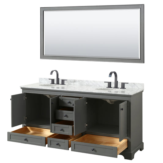 Wyndham Deborah 72 Inch Double Bathroom Vanity Undermount Oval Sinks in Matte Black Trim with 70 Inch Mirror - Luxe Bathroom Vanities