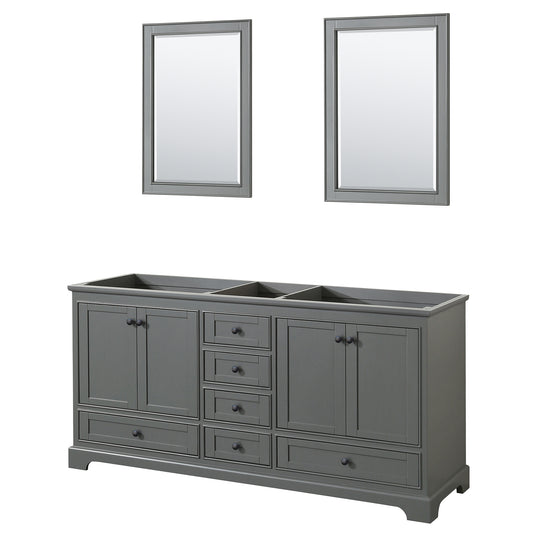 Wyndham Deborah 72 Inch Double Bathroom Vanity, No Countertop, No Sinks in Matte Black Trim with 24 Inch Mirrors - Luxe Bathroom Vanities
