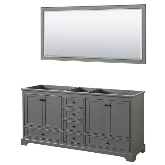 Wyndham Deborah 72 Inch Double Bathroom Vanity, No Countertop, No Sinks in Matte Black Trim with 70 Inch Mirror - Luxe Bathroom Vanities