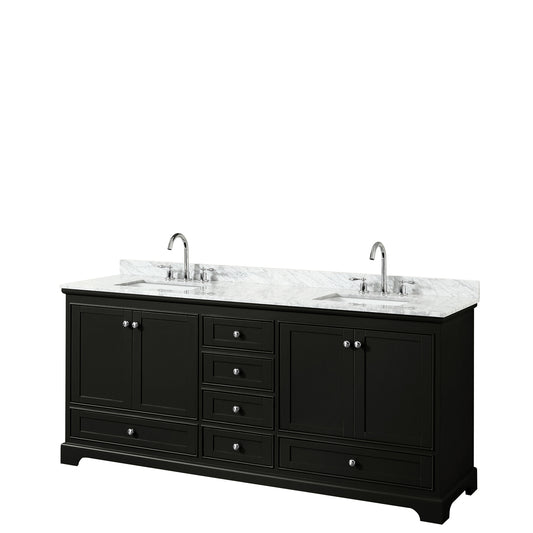 80 Inch Double Bathroom Vanity in Dark Espresso, White Carrara Marble Countertop, Undermount Square Sinks, and No Mirrors - Luxe Bathroom Vanities Luxury Bathroom Fixtures Bathroom Furniture