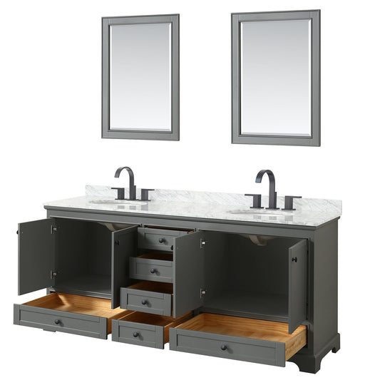 Wyndham Deborah 80 Inch Double Bathroom Vanity Undermount Oval Sinks in Matte Black Trim with 24 Inch Mirrors - Luxe Bathroom Vanities