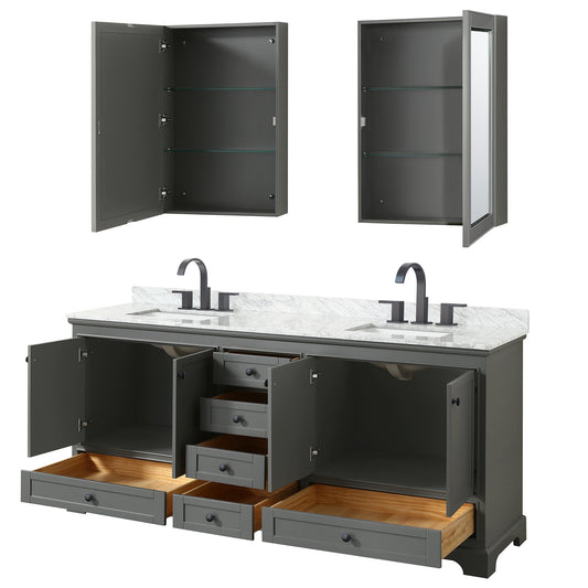 Wyndham Deborah 80 Inch Double Bathroom Vanity Undermount Square Sinks in Matte Black Trim with Medicine Cabinets - Luxe Bathroom Vanities