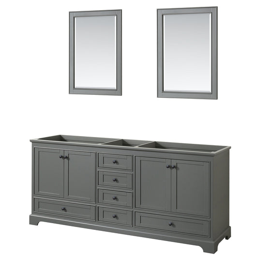 Wyndham Deborah 80 Inch Double Bathroom Vanity, No Countertop, No Sinks in Matte Black Trim with 24 Inch Mirrors - Luxe Bathroom Vanities
