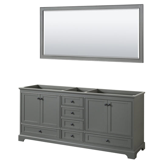 Wyndham Deborah 80 Inch Double Bathroom Vanity, No Countertop, No Sinks in Matte Black Trim with 70 Inch Mirror - Luxe Bathroom Vanities