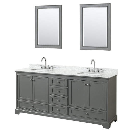 80 inch Double Bathroom Vanity, White Carrara Marble Countertop, Undermount Square Sinks, and 24 inch Mirrors - Luxe Bathroom Vanities Luxury Bathroom Fixtures Bathroom Furniture