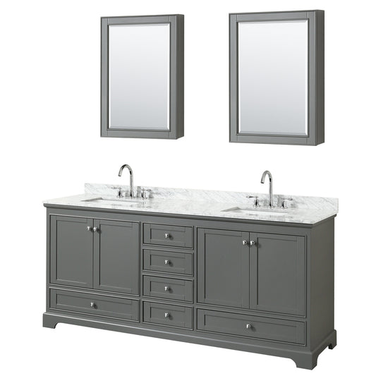 80 inch Double Bathroom Vanity, White Carrara Marble Countertop, Undermount Square Sinks, and Medicine Cabinets - Luxe Bathroom Vanities Luxury Bathroom Fixtures Bathroom Furniture