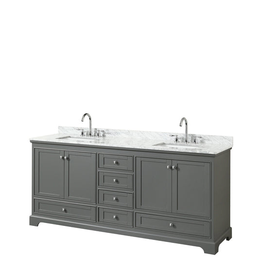 80 inch Double Bathroom Vanity, White Carrara Marble Countertop, Undermount Square Sinks, and No Mirror - Luxe Bathroom Vanities Luxury Bathroom Fixtures Bathroom Furniture