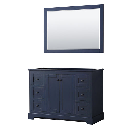 Wyndham Avery 48 Inch Single Bathroom Vanity No Countertop, No Sink in Matte Black Trim with 46 Inch Mirror - Luxe Bathroom Vanities