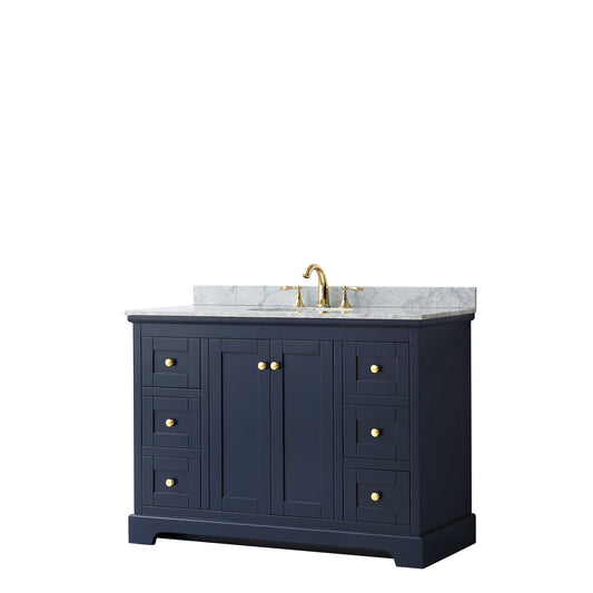 48 Inch Single Bathroom Vanity, White Carrara Marble Countertop, Undermount Oval Sink, and No Mirror - Luxe Bathroom Vanities Luxury Bathroom Fixtures Bathroom Furniture