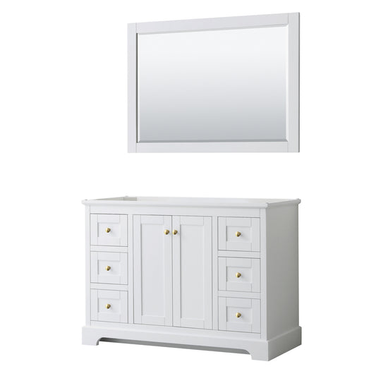 Wyndham Avery 48 Inch Single White Bathroom Vanity with Brushed Gold Trim Hardware - Luxe Bathroom Vanities