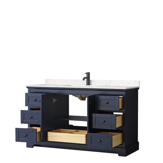 Wyndham Avery 60 Inch Single Bathroom Vanity Light-Vein Carrara Cultured Marble Countertop with Undermount Square Sink in Matte Black Trim - Luxe Bathroom Vanities