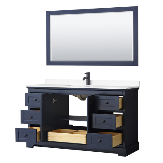 Wyndham Avery 60 Inch Single Bathroom Vanity White Cultured Marble Countertop, Undermount Square Sink in Matte Black Trim with 58 Inch Mirror - Luxe Bathroom Vanities