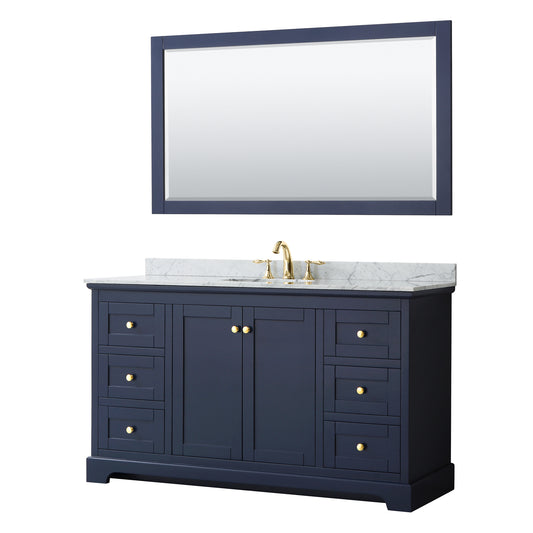 60 Inch Single Bathroom Vanity, White Carrara Marble Countertop, Undermount Oval Sink, and 58 Inch Mirror - Luxe Bathroom Vanities Luxury Bathroom Fixtures Bathroom Furniture