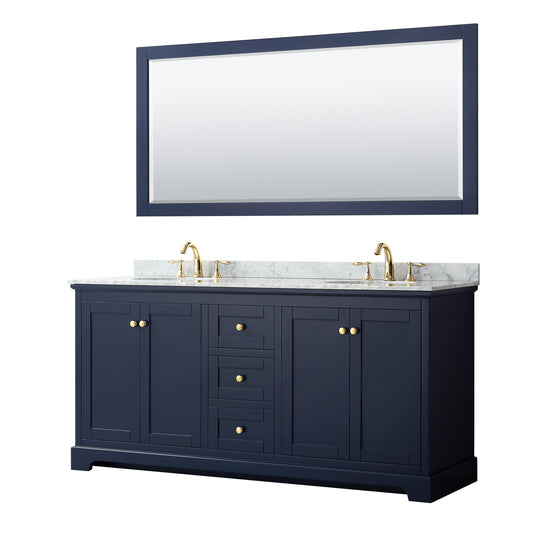 72 Inch Double Bathroom Vanity, White Carrara Marble Countertop, Undermount Oval Sinks, and 70 Inch Mirror - Luxe Bathroom Vanities Luxury Bathroom Fixtures Bathroom Furniture