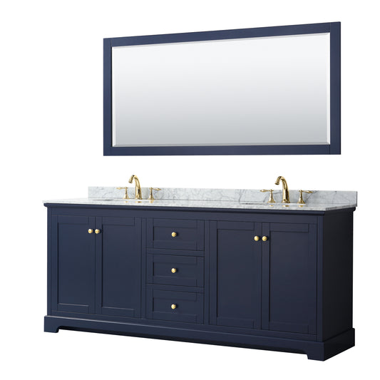 80 Inch Double Bathroom Vanity, White Carrara Marble Countertop, Undermount Oval Sinks, and 70 Inch Mirror - Luxe Bathroom Vanities Luxury Bathroom Fixtures Bathroom Furniture