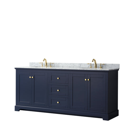 80 Inch Double Bathroom Vanity, White Carrara Marble Countertop, Undermount Oval Sinks, and No Mirror - Luxe Bathroom Vanities Luxury Bathroom Fixtures Bathroom Furniture