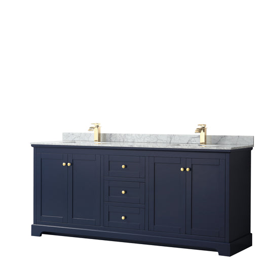 Wyndham Collection Avery 80 Inch Double Bathroom Vanity in White Carrara Marble Countertop, Undermount Square Sinks, and No Mirror - Luxe Bathroom Vanities