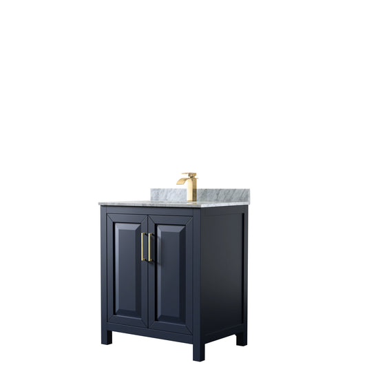 30 Inch Single Bathroom Vanity in Dark Blue, White Carrara Marble Countertop, Undermount Square Sink, No Mirror - Luxe Bathroom Vanities Luxury Bathroom Fixtures Bathroom Furniture