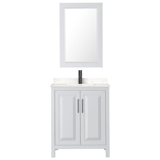 Wyndham Daria 30 Inch Single Bathroom Vanity Light-Vein Carrara Cultured Marble Countertop, Undermount Square Sink in Matte Black Trim with 24 Inch Mirror - Luxe Bathroom Vanities