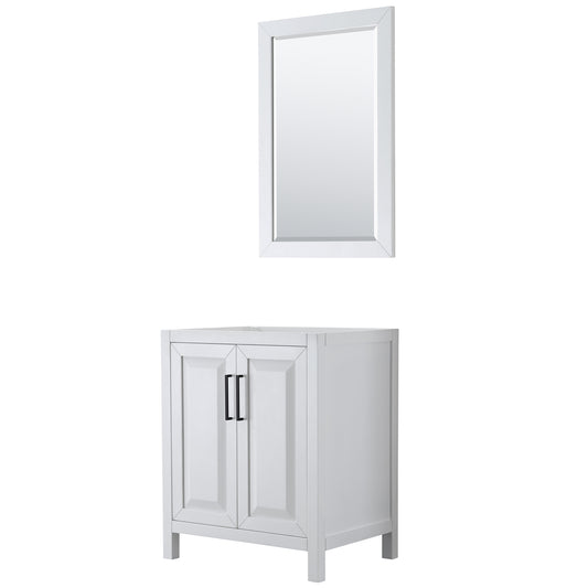 Wyndham Daria 30 Inch Single Bathroom Vanity No Countertop, No Sink in Matte Black Trim with 24 Inch Mirror - Luxe Bathroom Vanities