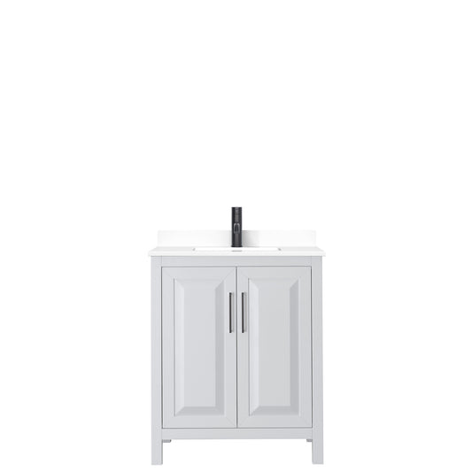 Wyndham Daria 30 Inch Single Bathroom Vanity White Cultured Marble Countertop with Undermount Square Sink in Matte Black Trim - Luxe Bathroom Vanities
