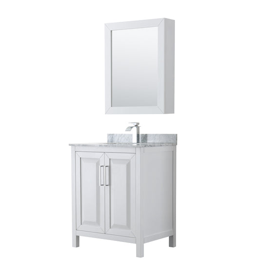 30 inch Single Bathroom Vanity, White Carrara Marble Countertop, Undermount Square Sink, and Medicine Cabinet - Luxe Bathroom Vanities Luxury Bathroom Fixtures Bathroom Furniture